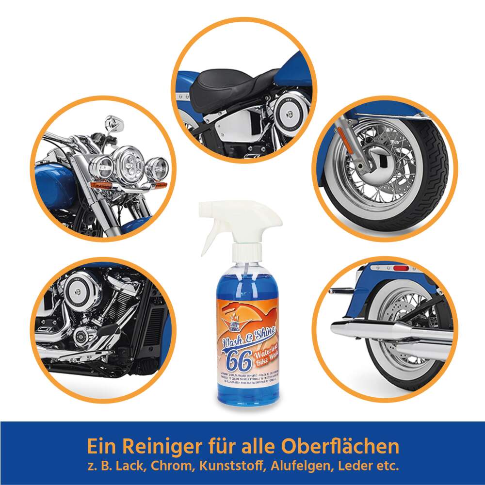 Wash & Shine BIKE - Wasserloser Schnellreiniger - 0,5 Liter + 2 x Spezialtuch